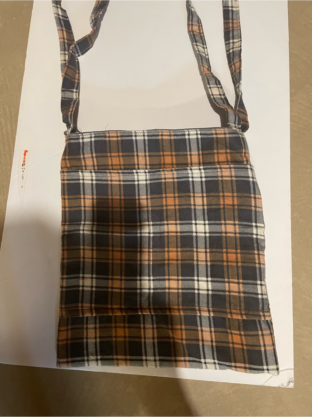 Plaid Messenger Crossbody Bag in Black, Brown & Cream